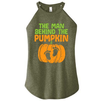 Man Behind The Pumpkin Dad Halloween Pregnancy Announcement Women's Perfect Tri Rocker Tank