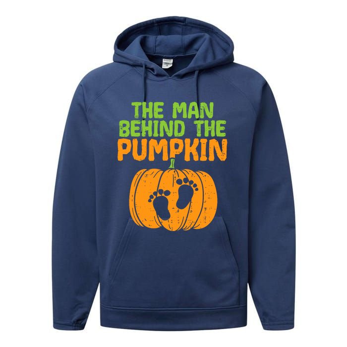 Man Behind The Pumpkin Dad Halloween Pregnancy Announcement Performance Fleece Hoodie