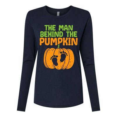 Man Behind The Pumpkin Dad Halloween Pregnancy Announcement Womens Cotton Relaxed Long Sleeve T-Shirt