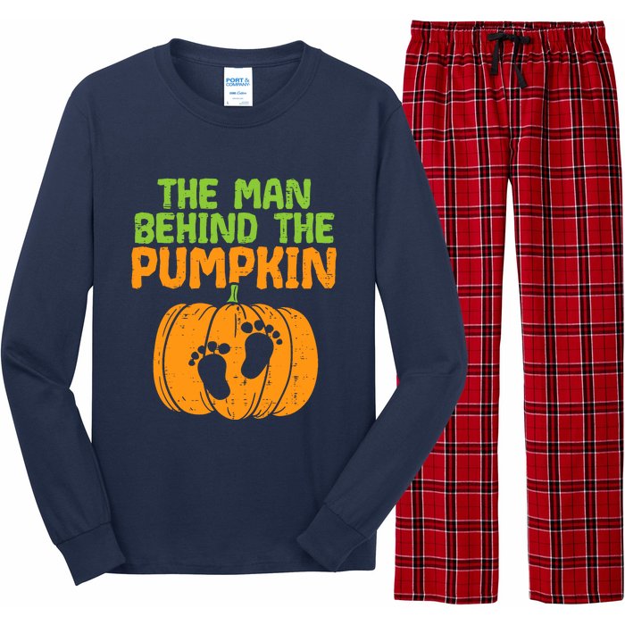 Man Behind The Pumpkin Dad Halloween Pregnancy Announcement Long Sleeve Pajama Set