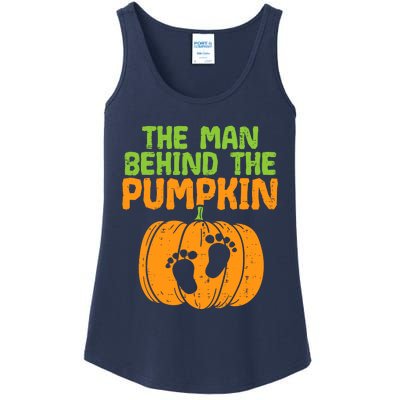 Man Behind The Pumpkin Dad Halloween Pregnancy Announcement Ladies Essential Tank