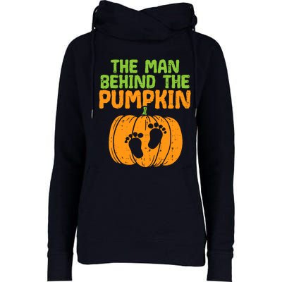 Man Behind The Pumpkin Dad Halloween Pregnancy Announcement Womens Funnel Neck Pullover Hood