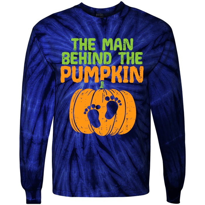 Man Behind The Pumpkin Dad Halloween Pregnancy Announcement Tie-Dye Long Sleeve Shirt