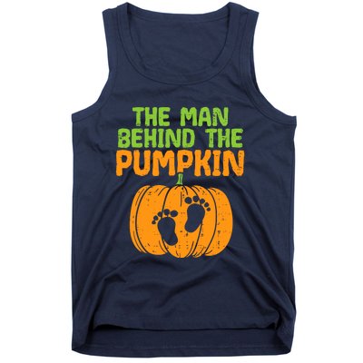 Man Behind The Pumpkin Dad Halloween Pregnancy Announcement Tank Top