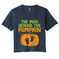 Man Behind The Pumpkin Dad Halloween Pregnancy Announcement Women's Crop Top Tee