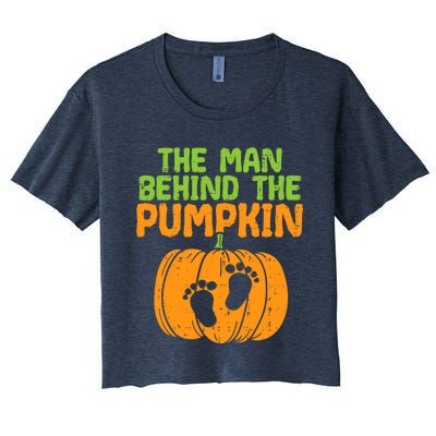 Man Behind The Pumpkin Dad Halloween Pregnancy Announcement Women's Crop Top Tee