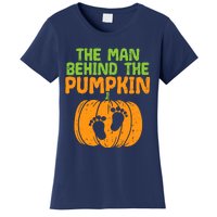 Man Behind The Pumpkin Dad Halloween Pregnancy Announcement Women's T-Shirt