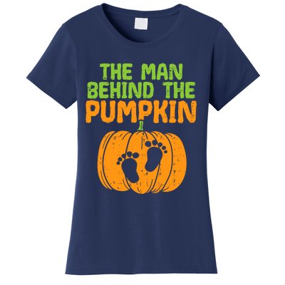 Man Behind The Pumpkin Dad Halloween Pregnancy Announcement Women's T-Shirt