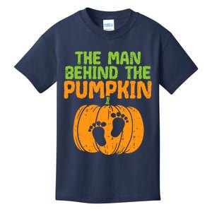 Man Behind The Pumpkin Dad Halloween Pregnancy Announcement Kids T-Shirt