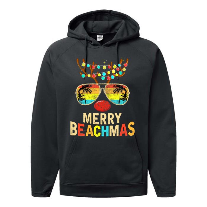 Merry Beachmas Tropical Christmas Santa Hawaii Performance Fleece Hoodie