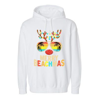 Merry Beachmas Tropical Christmas Santa Hawaii Garment-Dyed Fleece Hoodie