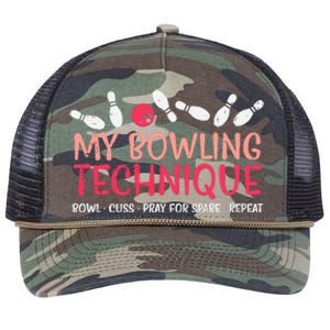 My Bowling Technique Fun Humor Bowler Player Team Retro Rope Trucker Hat Cap