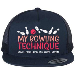 My Bowling Technique Fun Humor Bowler Player Team Flat Bill Trucker Hat