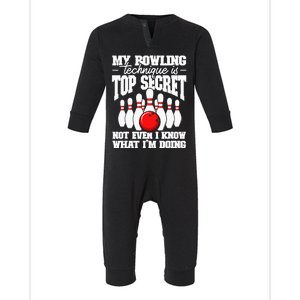 My Bowling Technique Is Top Secret Funny Bowling Bowler Infant Fleece One Piece