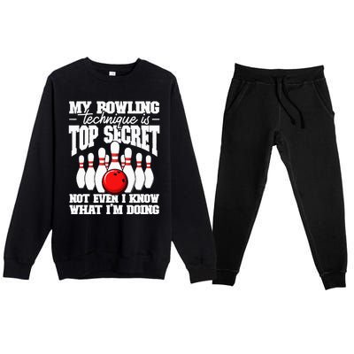 My Bowling Technique Is Top Secret Funny Bowling Bowler Premium Crewneck Sweatsuit Set