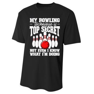 My Bowling Technique Is Top Secret Funny Bowling Bowler Performance Sprint T-Shirt