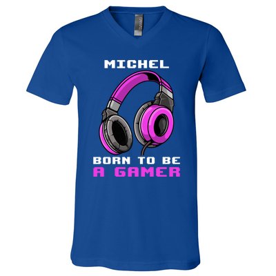 Michel Born To Be A Gamer Personalized Cute Gift V-Neck T-Shirt