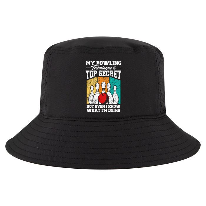 My Bowling Technique Is Top Secret Funny Bowling Bowler Cool Comfort Performance Bucket Hat