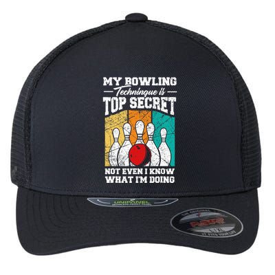 My Bowling Technique Is Top Secret Funny Bowling Bowler Flexfit Unipanel Trucker Cap
