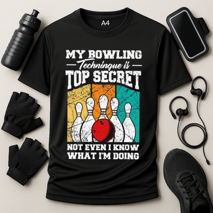 My Bowling Technique Is Top Secret Funny Bowling Bowler Performance Shirt