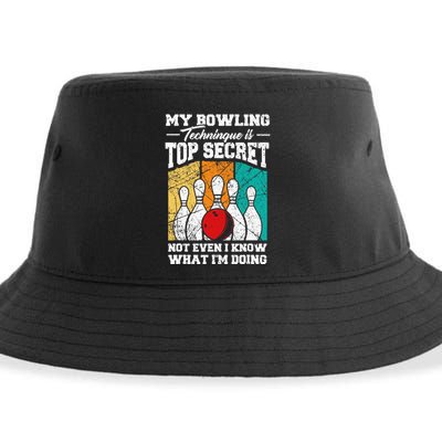My Bowling Technique Is Top Secret Funny Bowling Bowler Sustainable Bucket Hat