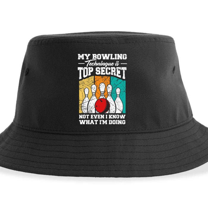 My Bowling Technique Is Top Secret Funny Bowling Bowler Sustainable Bucket Hat