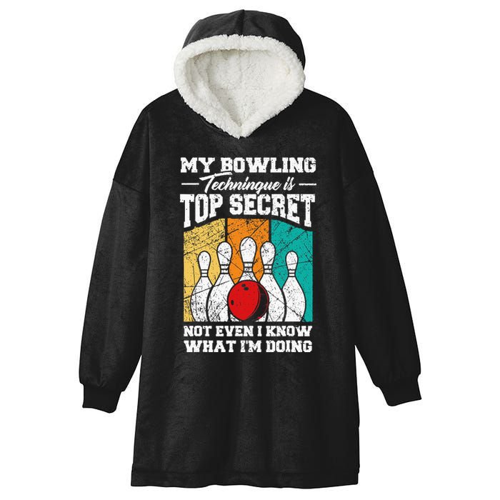 My Bowling Technique Is Top Secret Funny Bowling Bowler Hooded Wearable Blanket