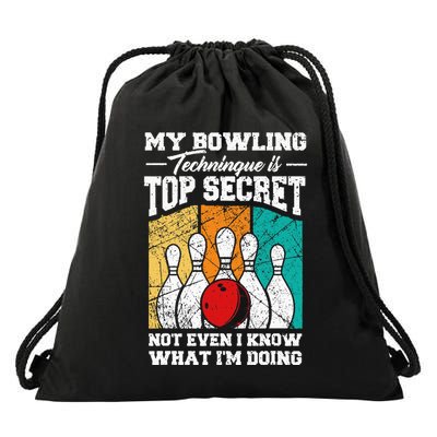 My Bowling Technique Is Top Secret Funny Bowling Bowler Drawstring Bag
