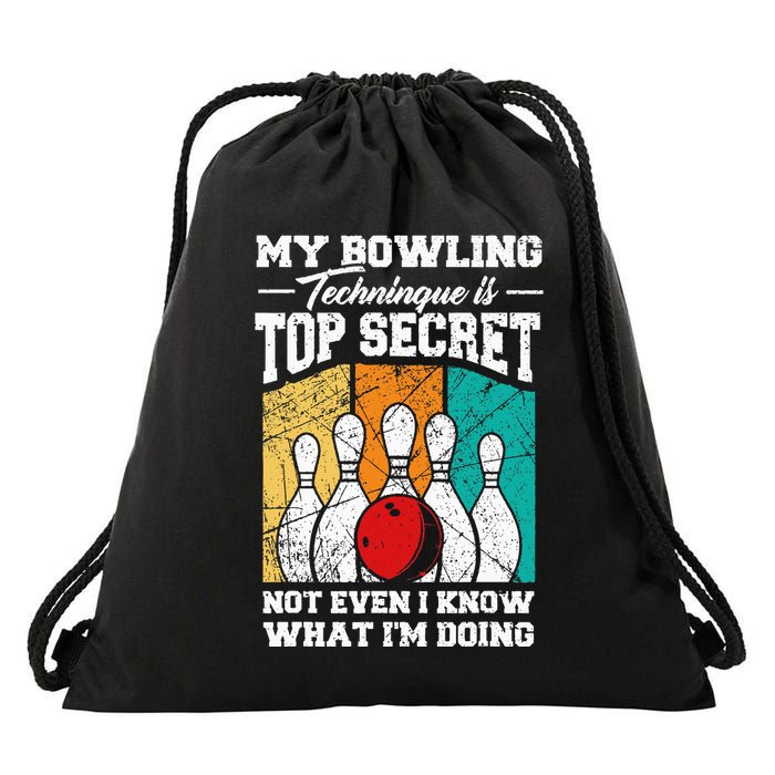 My Bowling Technique Is Top Secret Funny Bowling Bowler Drawstring Bag