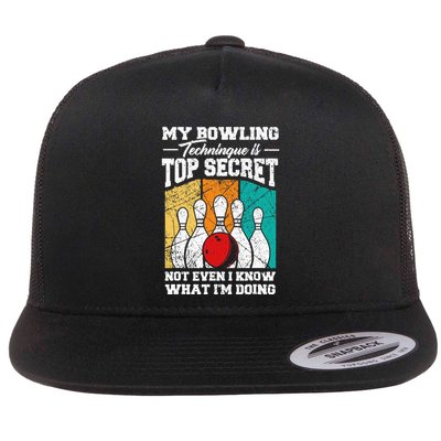 My Bowling Technique Is Top Secret Funny Bowling Bowler Flatbill Hat
