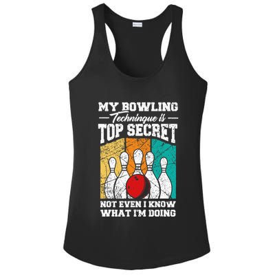 My Bowling Technique Is Top Secret Funny Bowling Bowler Ladies PosiCharge Competitor Racerback Tank