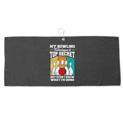My Bowling Technique Is Top Secret Funny Bowling Bowler Large Microfiber Waffle Golf Towel