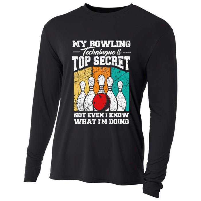 My Bowling Technique Is Top Secret Funny Bowling Bowler Cooling Performance Long Sleeve Crew