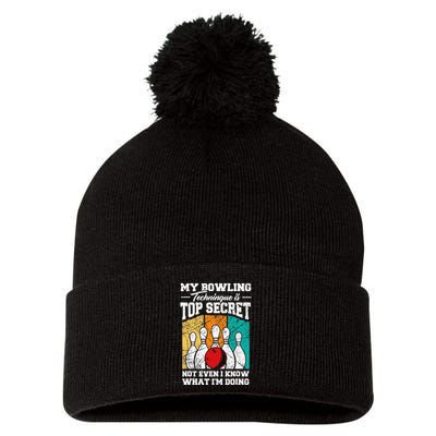 My Bowling Technique Is Top Secret Funny Bowling Bowler Pom Pom 12in Knit Beanie