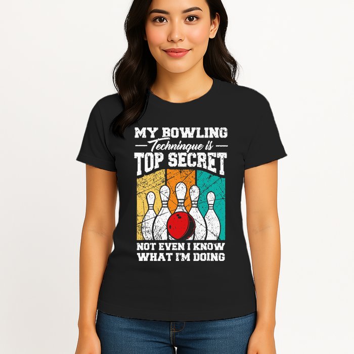 My Bowling Technique Is Top Secret Funny Bowling Bowler Womens T-Shirt