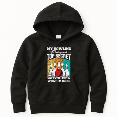 My Bowling Technique Is Top Secret Funny Bowling Bowler Kids Hoodie