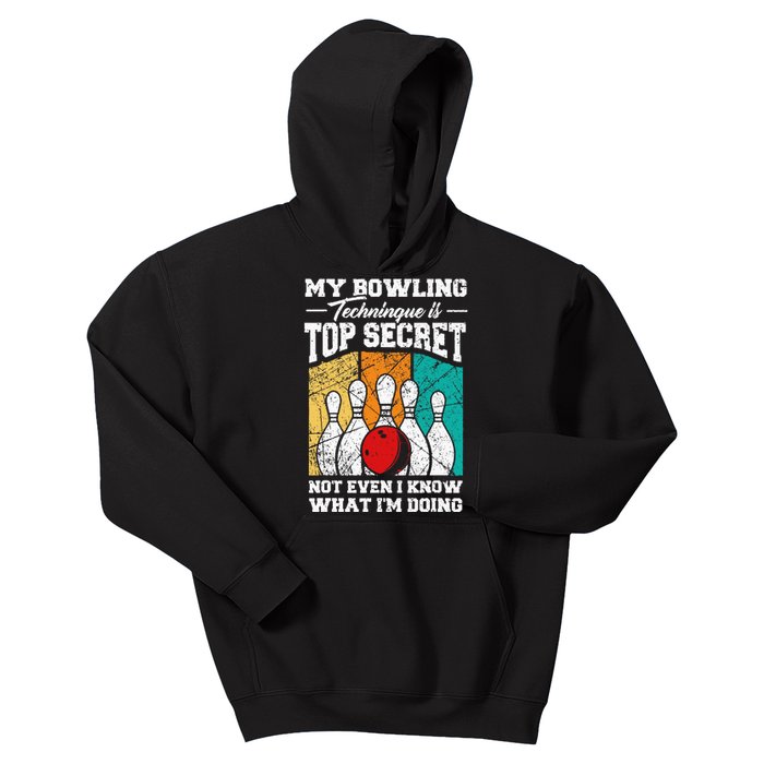 My Bowling Technique Is Top Secret Funny Bowling Bowler Kids Hoodie