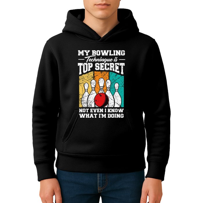 My Bowling Technique Is Top Secret Funny Bowling Bowler Kids Hoodie