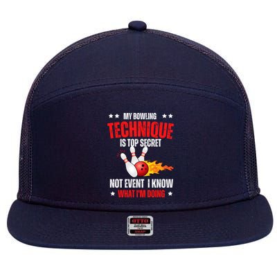 My Bowling Technique Is Top Secret Cool Bowling Design wo 7 Panel Mesh Trucker Snapback Hat