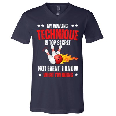 My Bowling Technique Is Top Secret Cool Bowling Design wo V-Neck T-Shirt