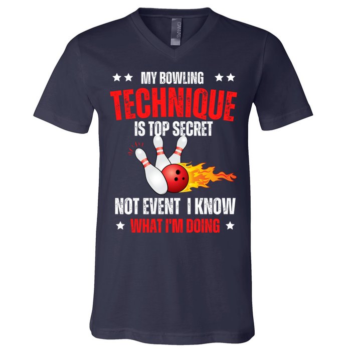 My Bowling Technique Is Top Secret Cool Bowling Design wo V-Neck T-Shirt