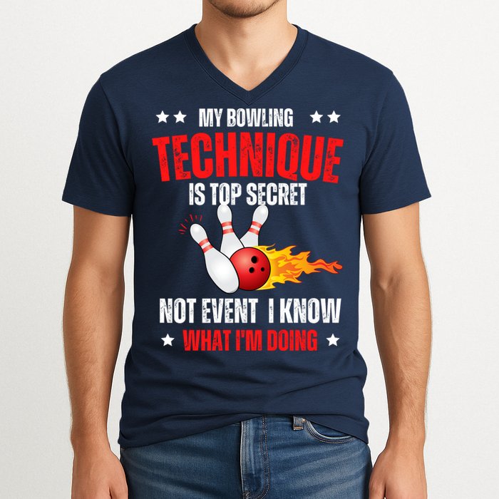 My Bowling Technique Is Top Secret Cool Bowling Design wo V-Neck T-Shirt