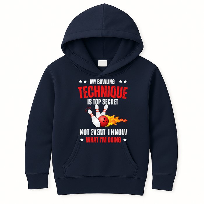 My Bowling Technique Is Top Secret Cool Bowling Design wo Kids Hoodie