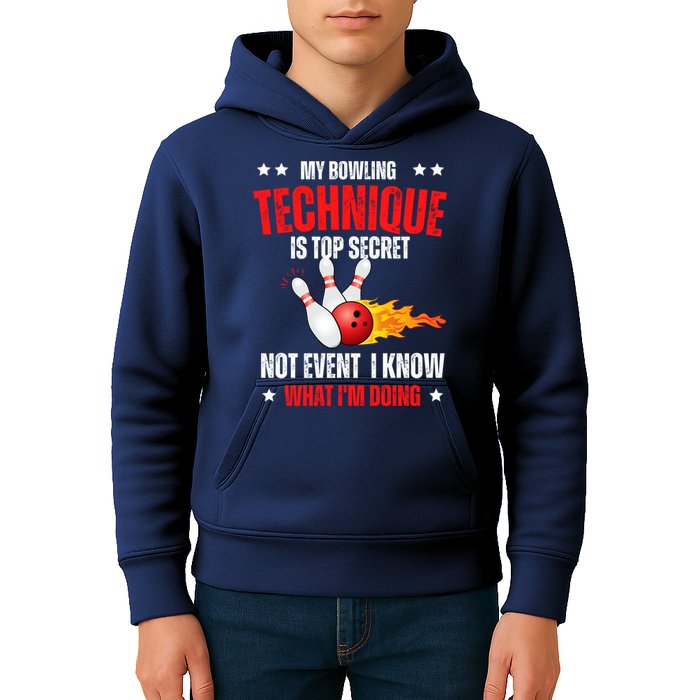 My Bowling Technique Is Top Secret Cool Bowling Design wo Kids Hoodie
