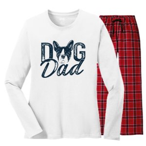 Men Boston Terrier Dog Dad Women's Long Sleeve Flannel Pajama Set 