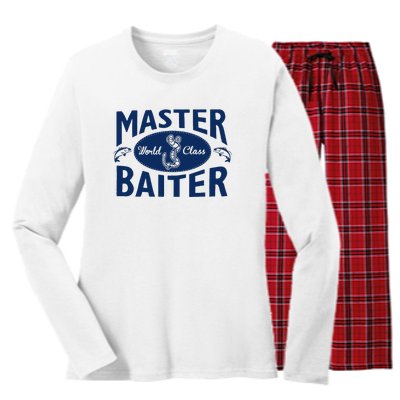 Master Baiter T Shirt Funny Fishing Saying T Shirt Offensive T Shirt Slogan Women's Long Sleeve Flannel Pajama Set 