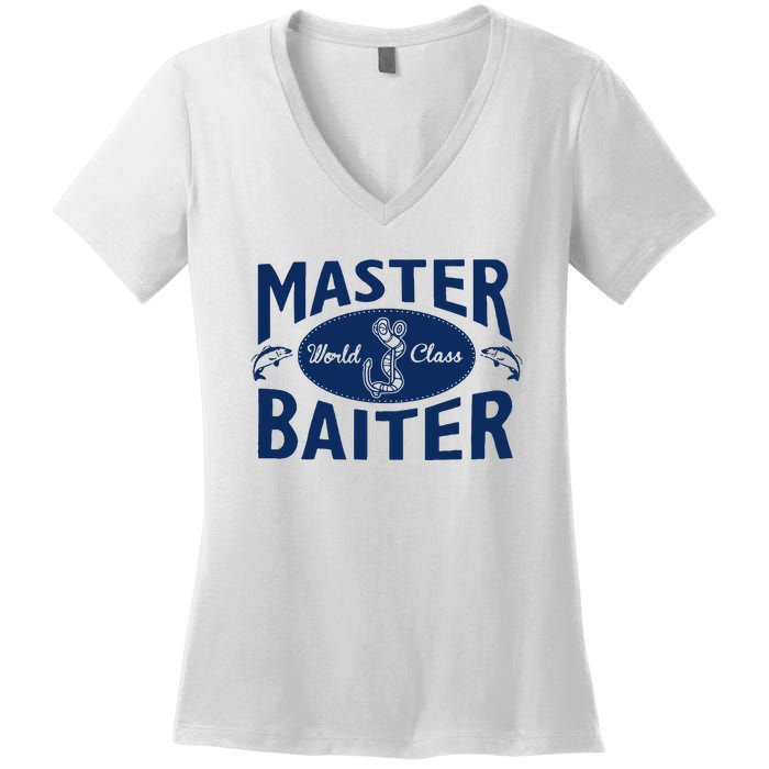 Master Baiter T Shirt Funny Fishing Saying T Shirt Offensive T Shirt Slogan Women's V-Neck T-Shirt