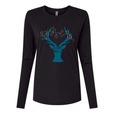 Merry Bright Tangled Lights Deer Antler Christmas Womens Cotton Relaxed Long Sleeve T-Shirt