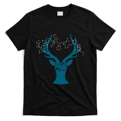 Merry Bright Tangled Lights Deer Antler Christmas T-Shirt
