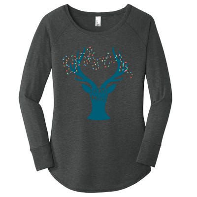 Merry Bright Tangled Lights Deer Antler Christmas Women's Perfect Tri Tunic Long Sleeve Shirt